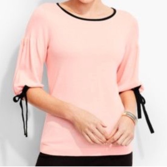 Talbots Pink Crewneck Blouse with Black Trim Bows - Picture 1 of 6